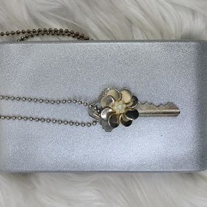 Necklace Key Charm Flower Ball Chain Matte Silver Tone Upcycled Unique Funky